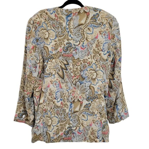 Vintage Preston & York‎ Blazer 14 Cream Blue Paisley Single Breasted Mid Thigh - Picture 2 of 10